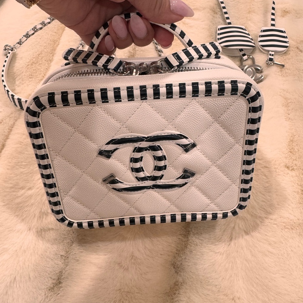 Chanel White and Black Vanity Quilted Crossbody Bag